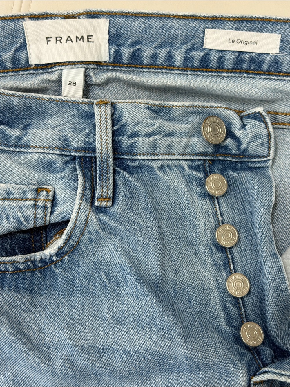 Frame Le High Denim Light Blue High-Rise Jeans with Button Fly